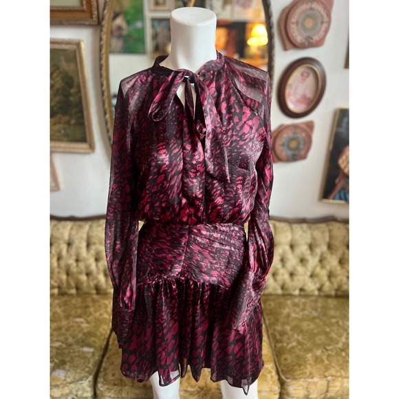 New Walter Baker Beth Leopard Print Dress in Magenta & Black Size Small - Picture 8 of 11